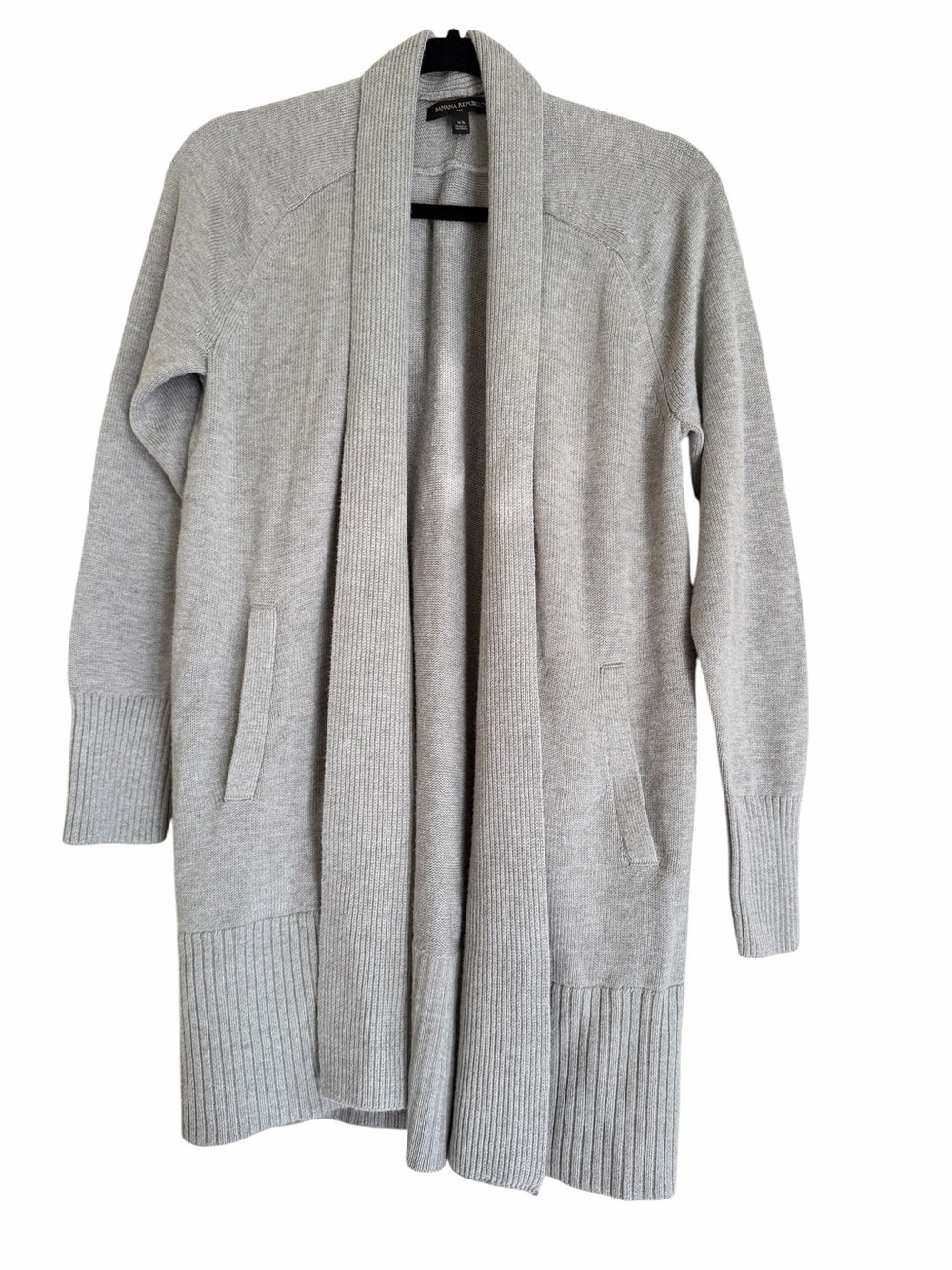 Banana Republic Light Gray Open-Front Ribbed Cardigan Sweater